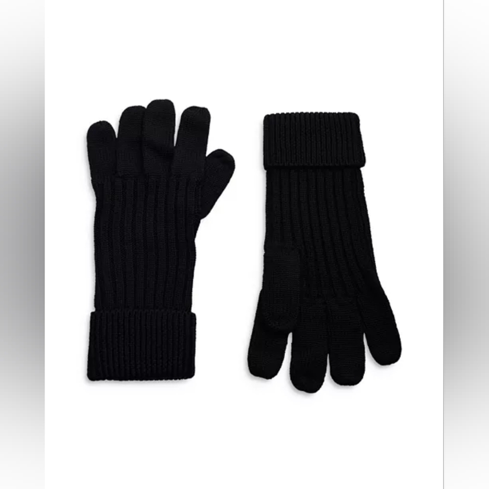 NEW All Saints Black Merino Wool Rib Mix Gloves